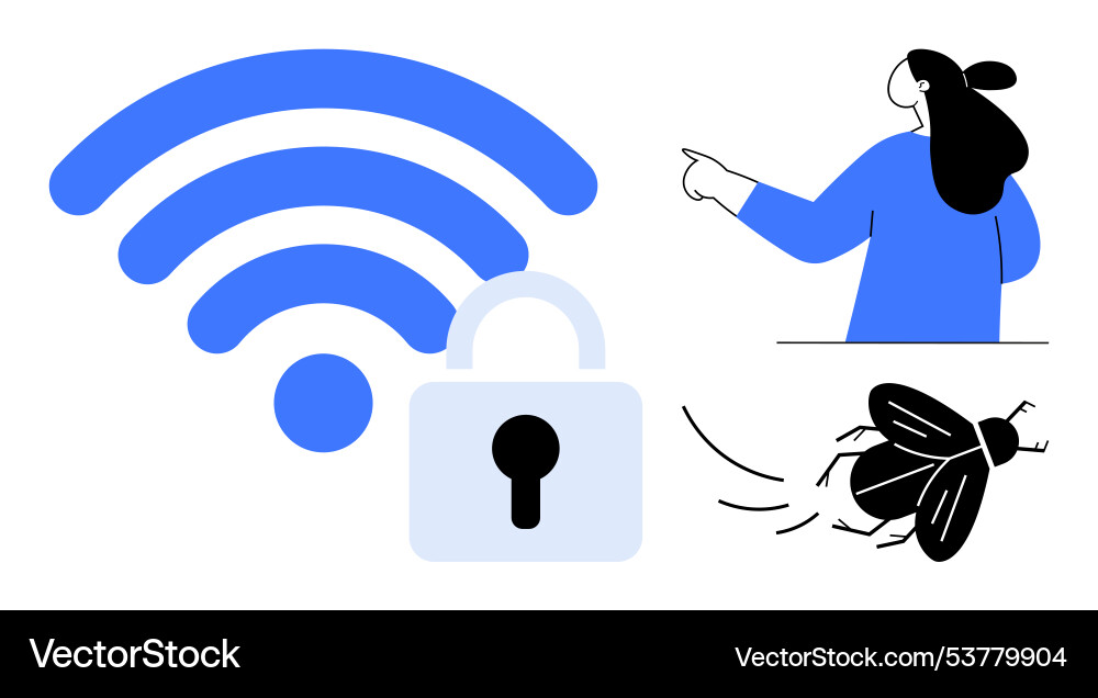 Secured wireless with tech support and bug Secured wireless with tech support and bug vector image