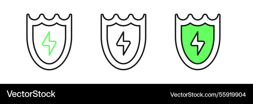 Set line lightning and shield icon isolated Set line lightning and shield icon isolated vector image
