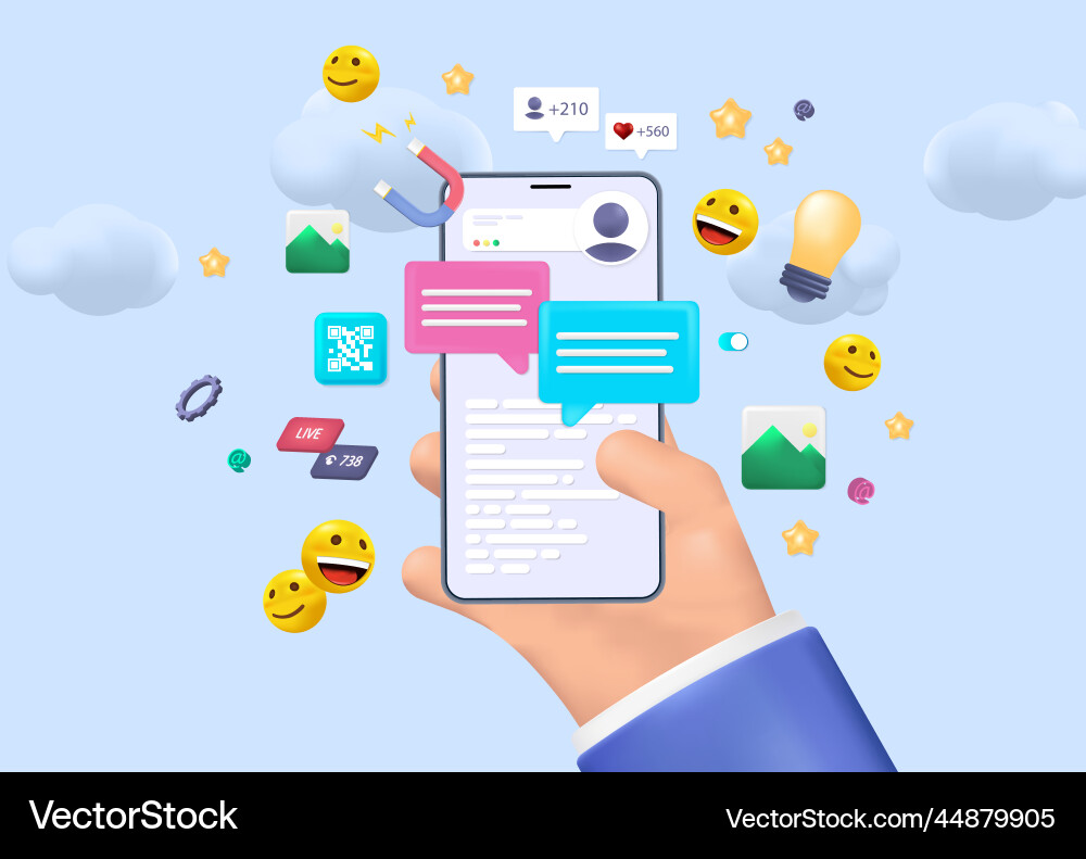 3d cartoon realistic social media vector image