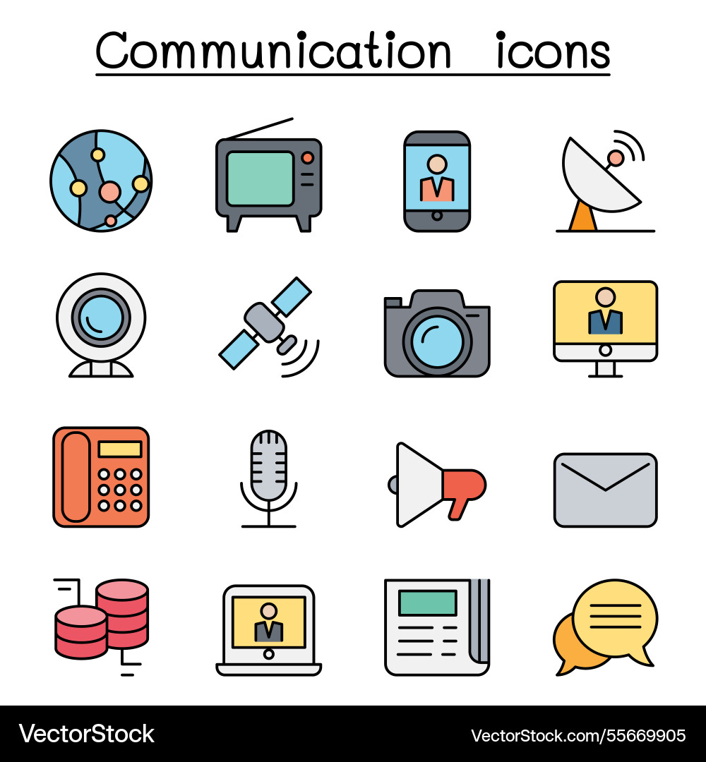 Communication icon set in color line style Communication icon set in color line style vector image