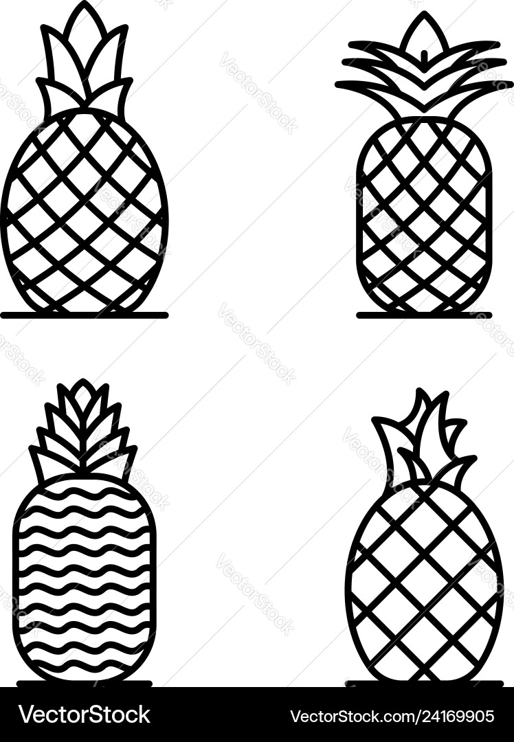 Pineapple icons set outline style Pineapple icons set outline style vector image