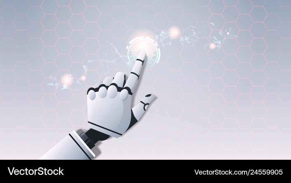 Robot hand touching abstract virtual user Robot hand touching abstract virtual user vector image