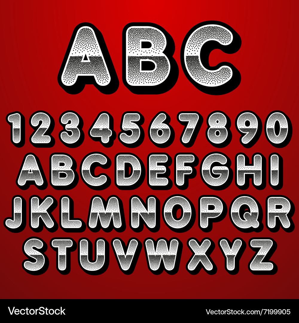 Stock font pointillism letters and numbers vector image