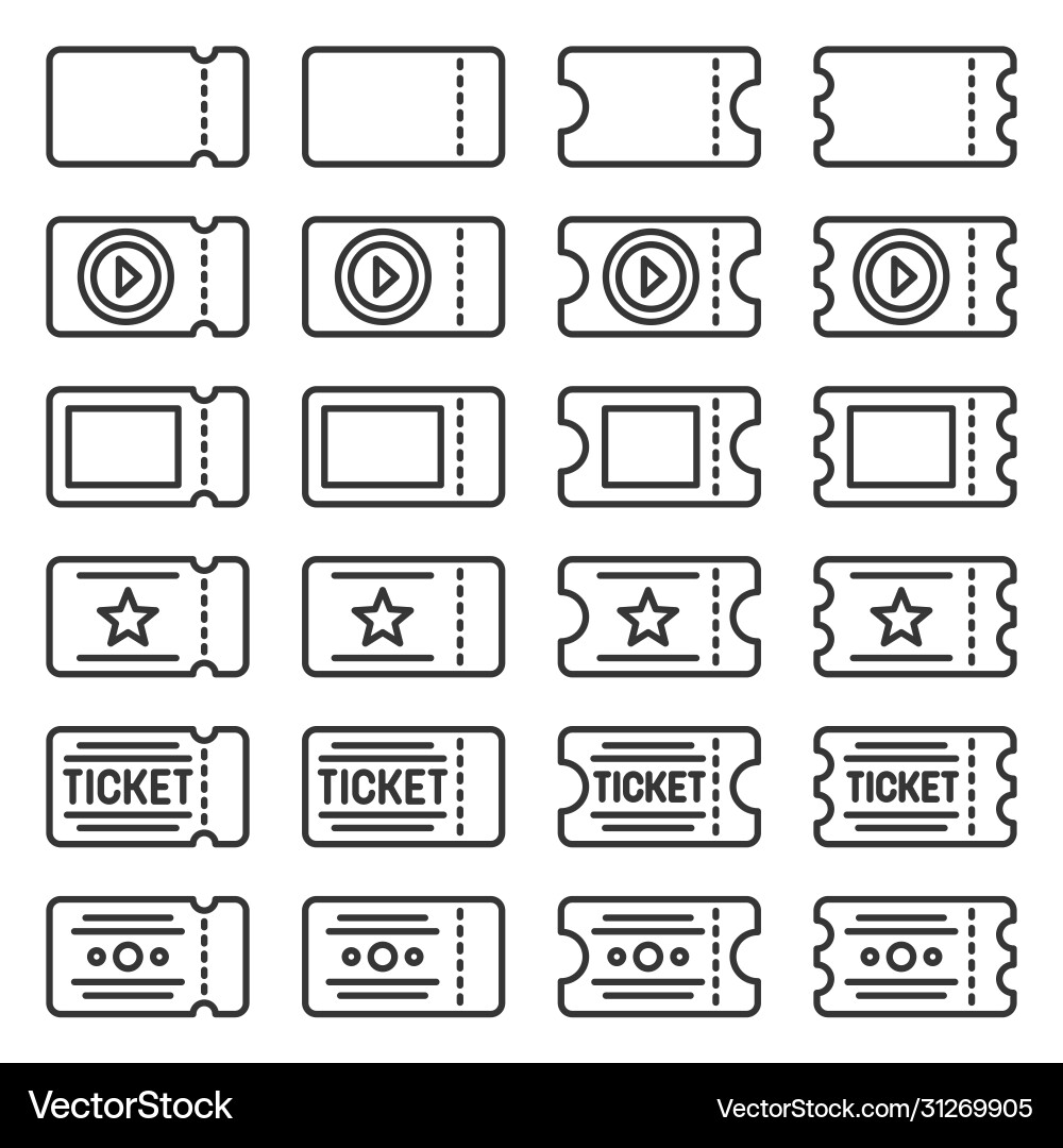 Ticket icons set on white background line style vector image
