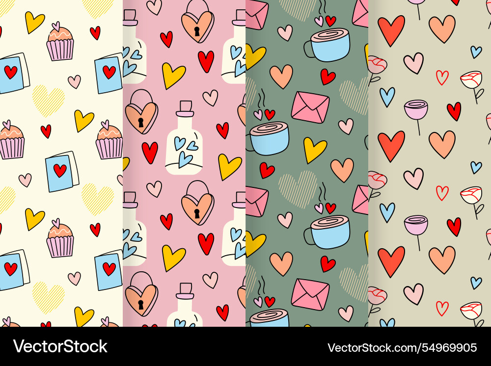 Valentines day pattern set with drawings Vector Image