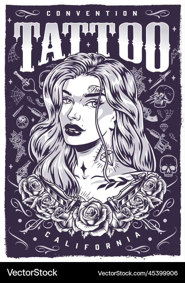 Attraktive Tattoo Frau Poster monochrom Attraktive Tattoo Frau Poster monochrom vektorbild