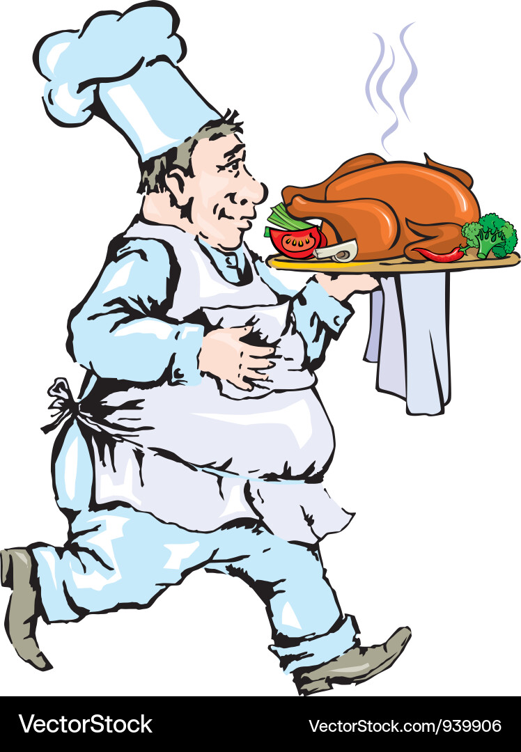 Chef carrying tray with chicken Vector Image