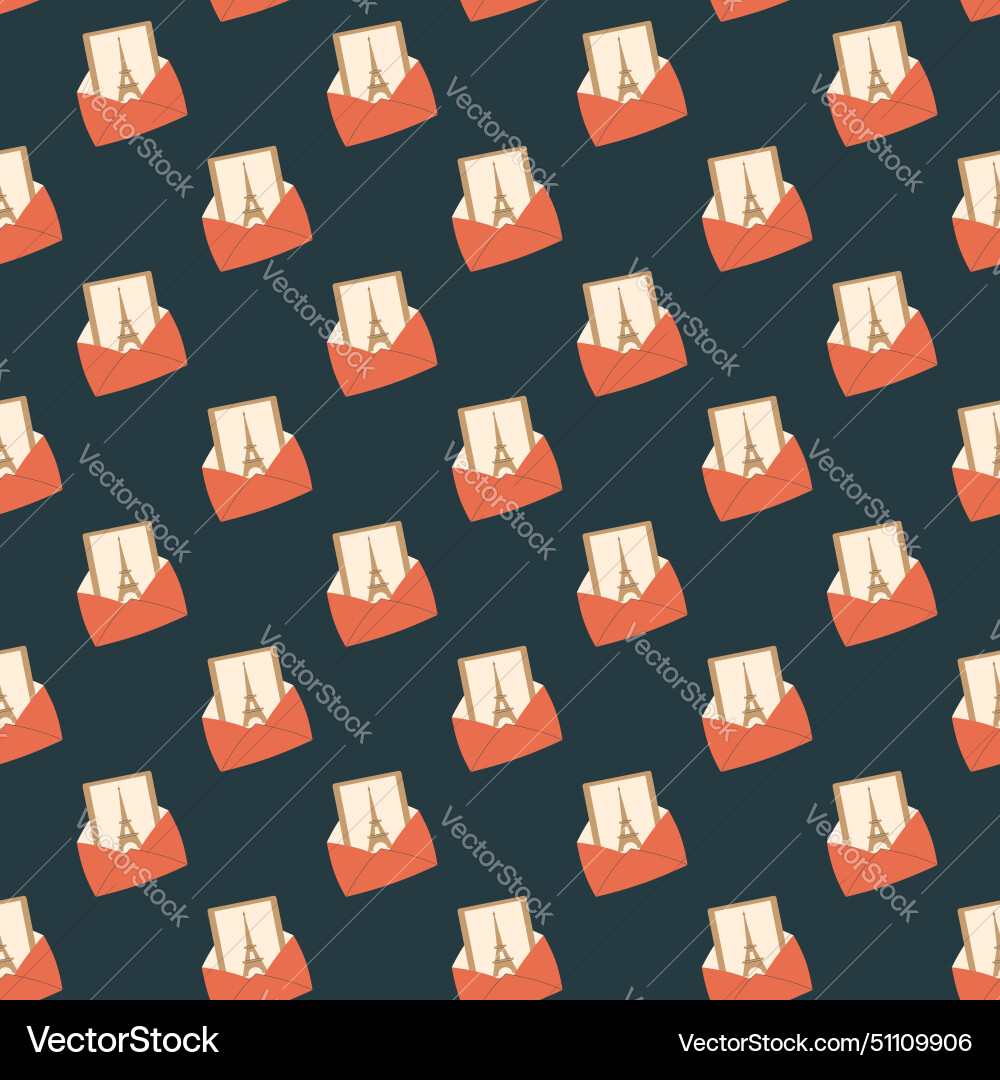 France envelope with card seamless pattern eiffel vector image