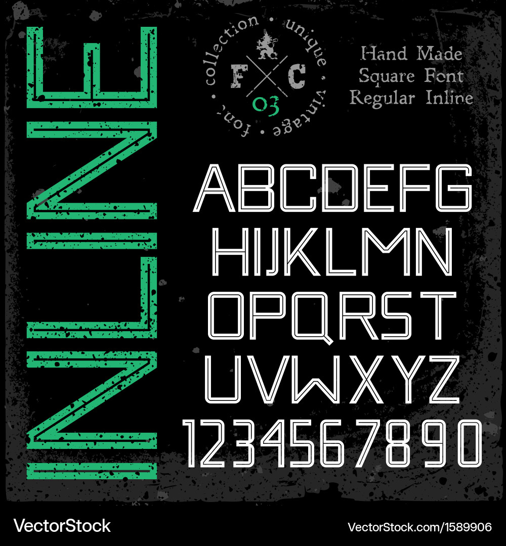 Grunge Retro Inline Font vector image