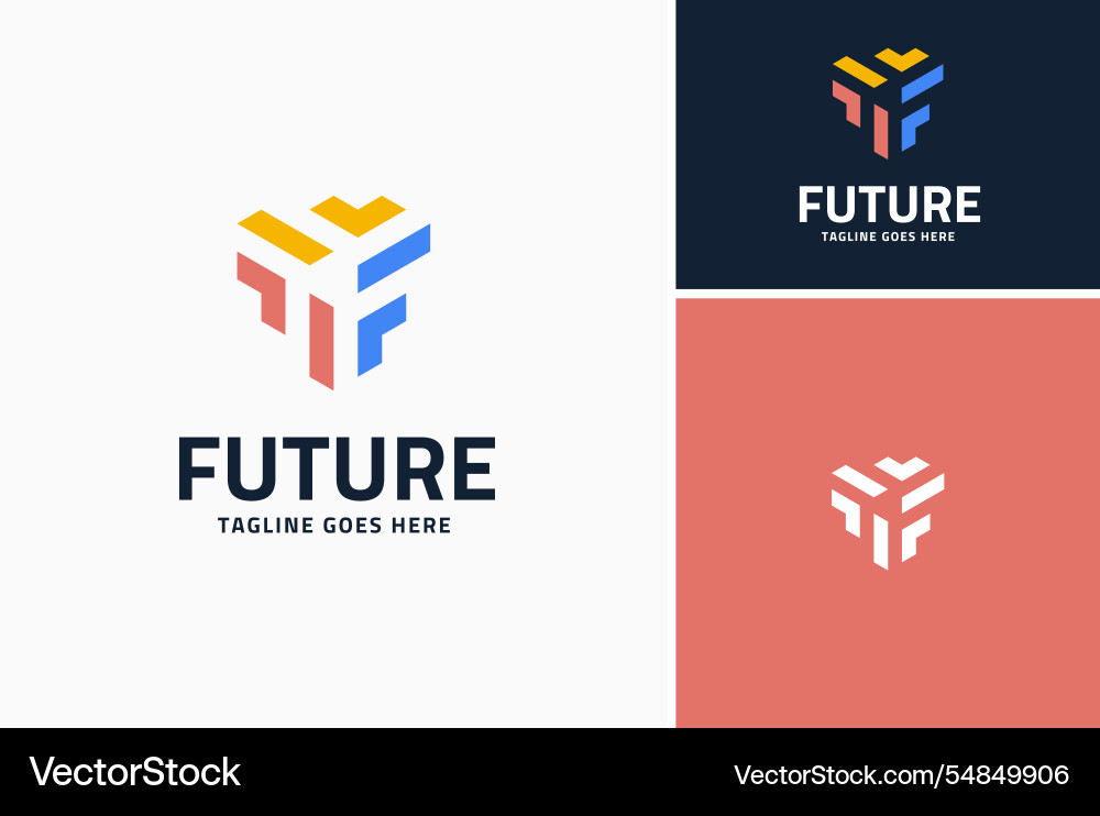 Letter f colorful block cube structure logo vector image