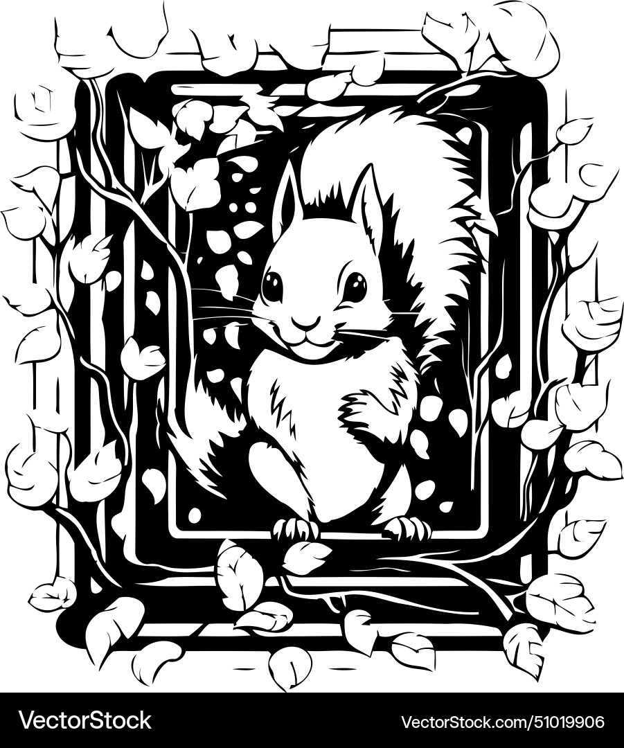 Squirrel in the frame of branches a tree Vector Image