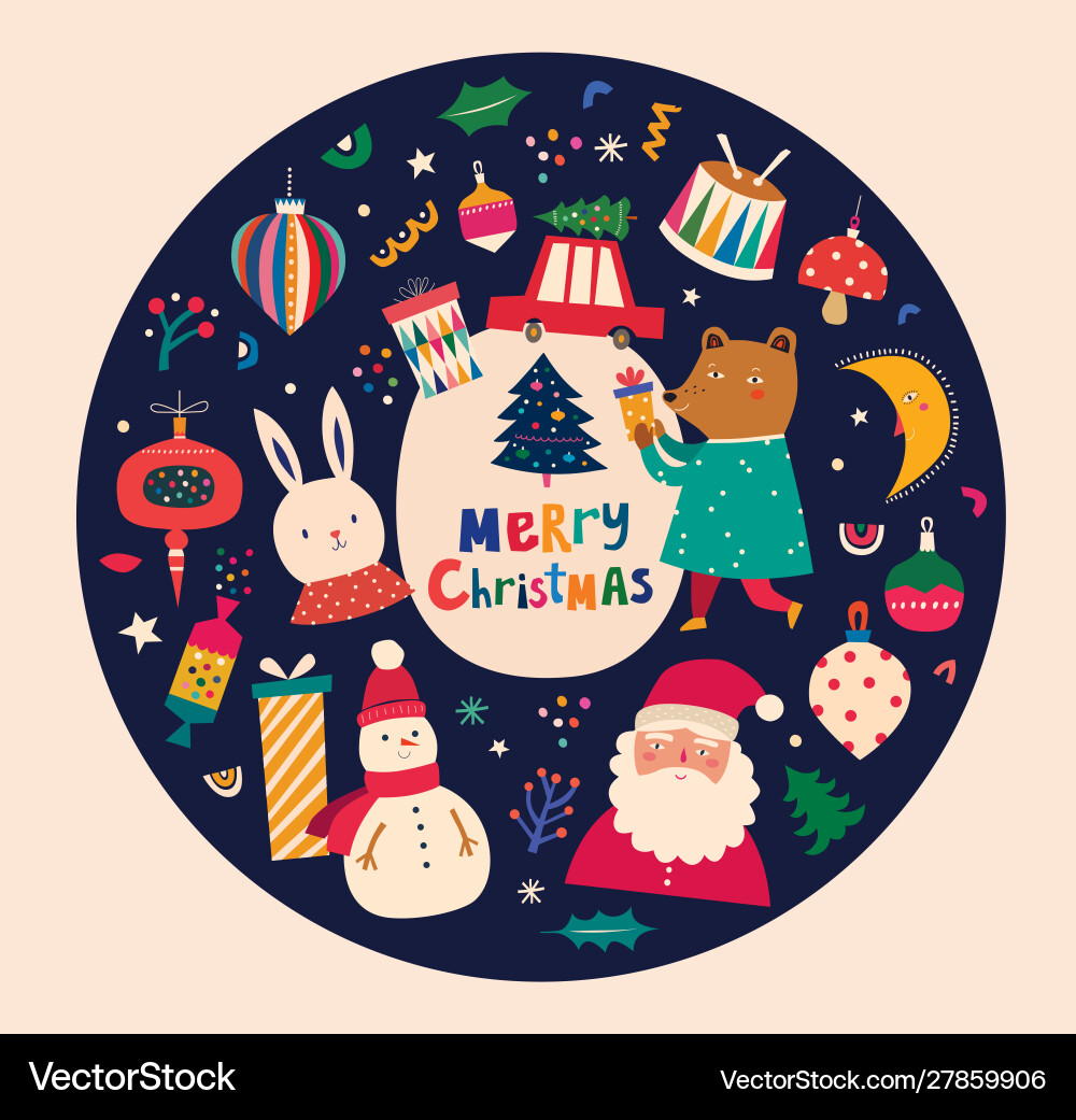Weihnachtsdeko im Vintage-Stil mit lustig Weihnachtsdeko im Vintage-Stil mit lustig vektorbild
