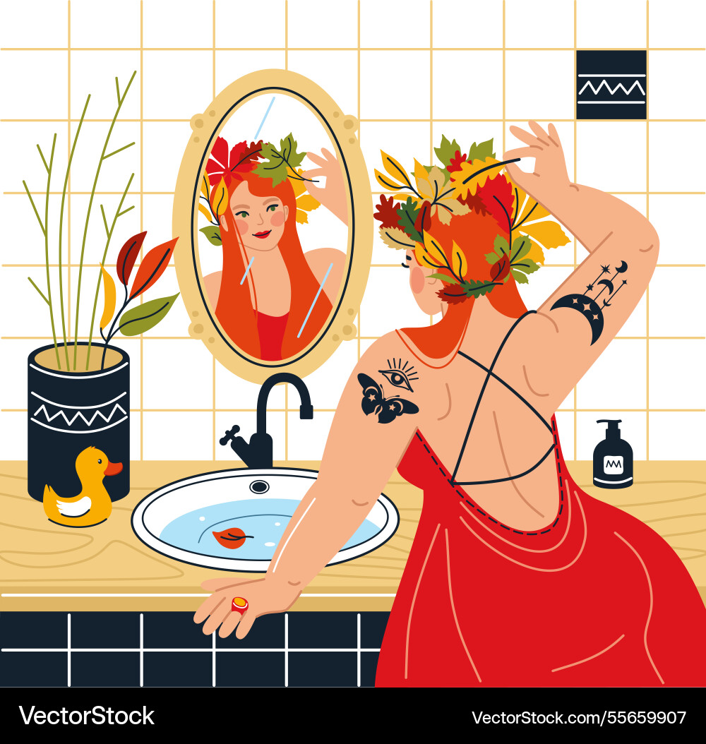 A girl in bathroom front Vector Image
