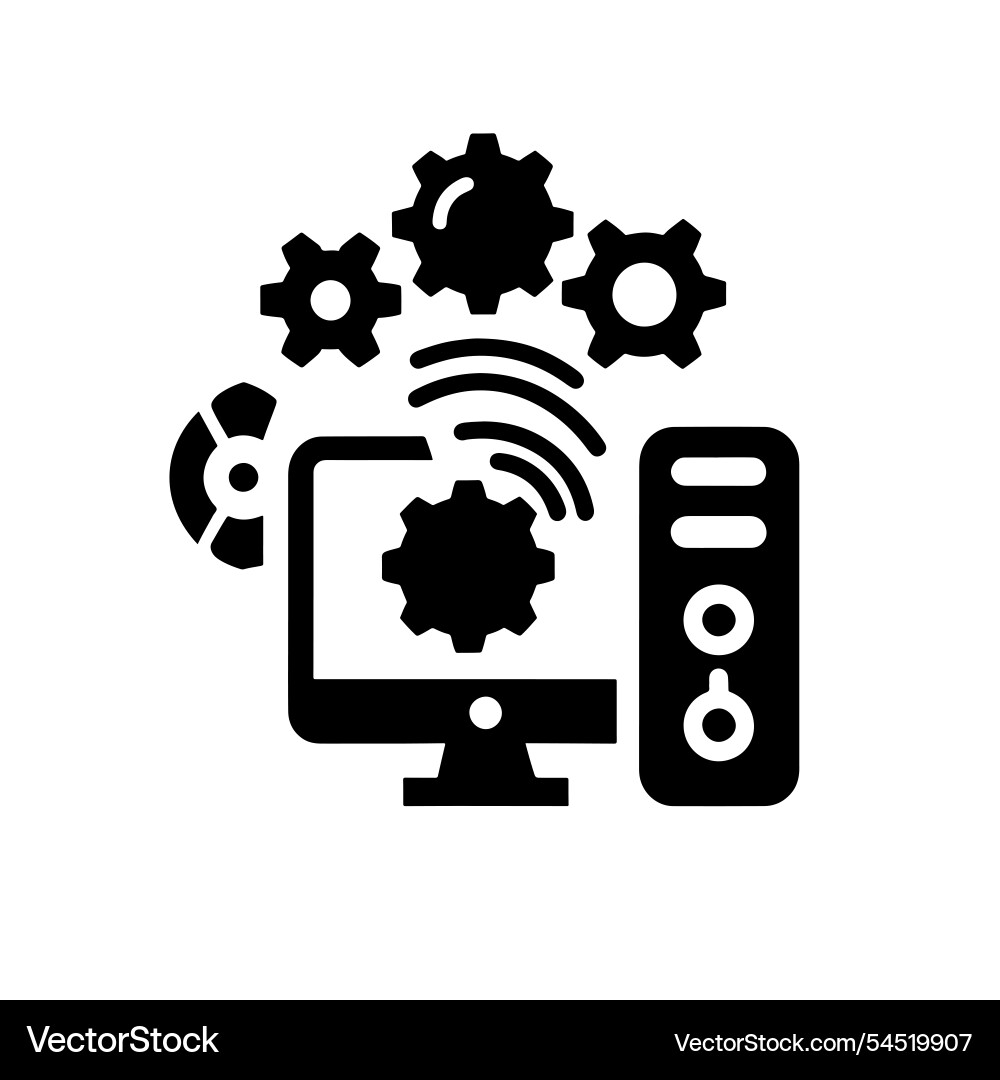 Computer system with gears Computer system with gears Vector Image