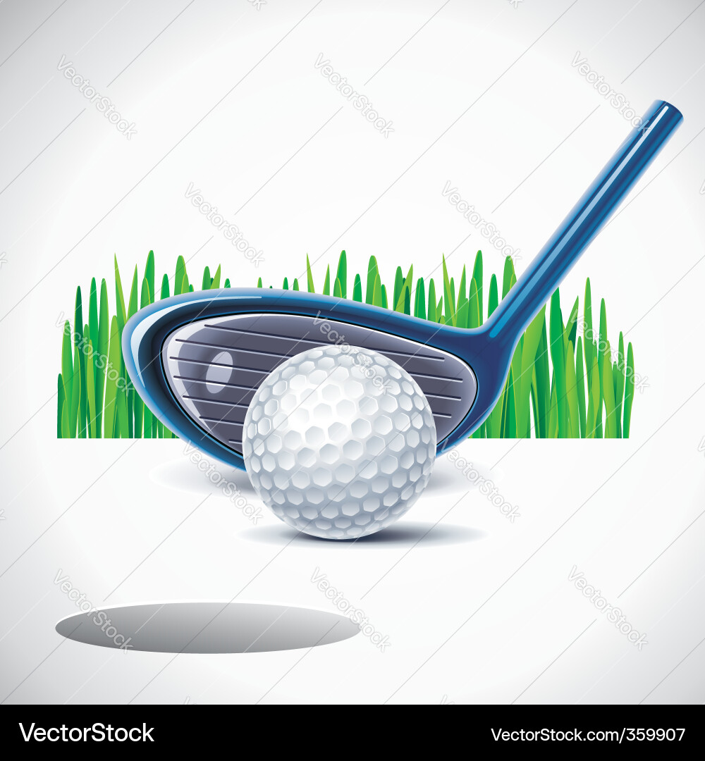 Golf Club and Ball on Green Vector Image