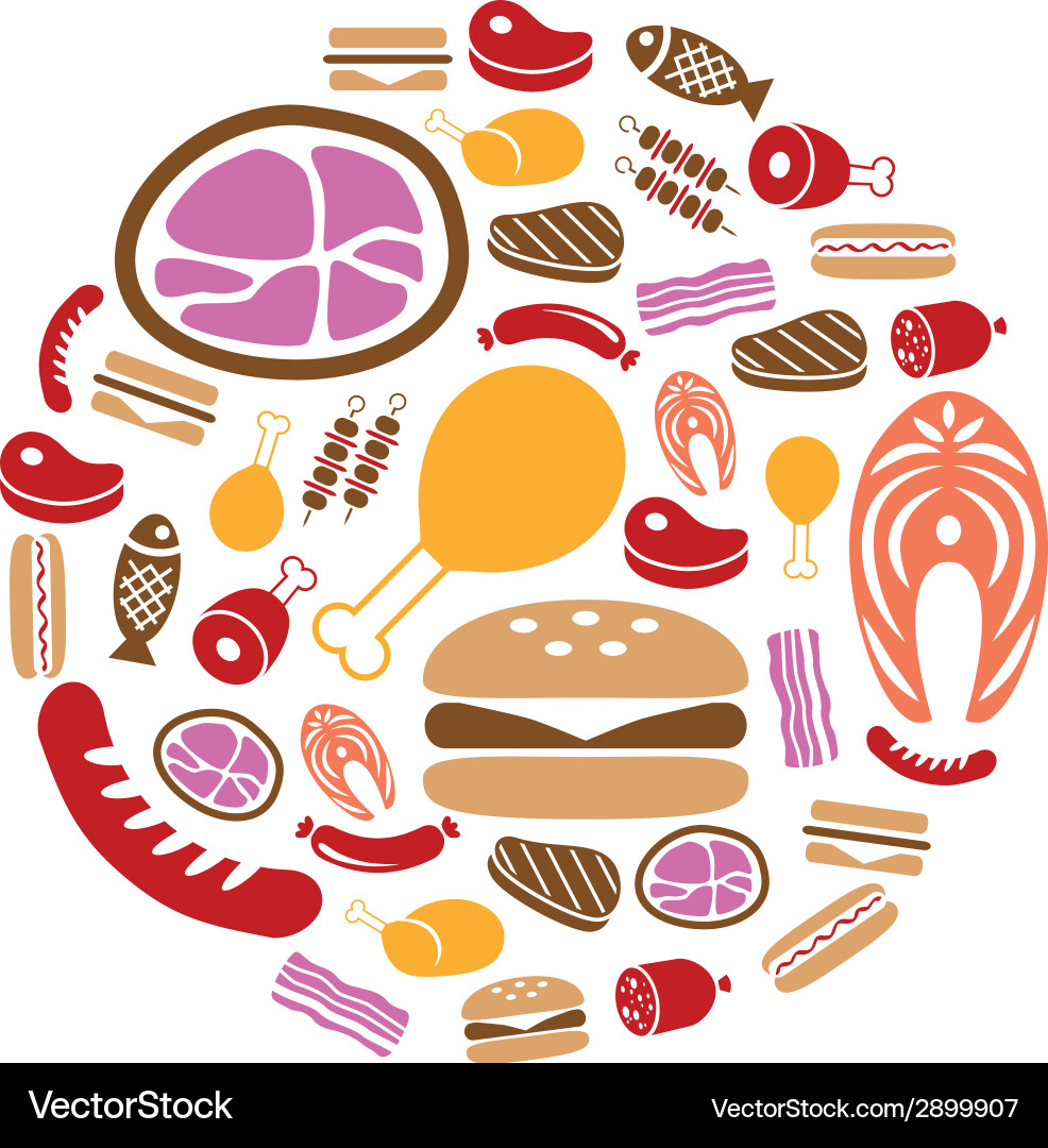 Meat icons in circle Royalty Free Vector Image