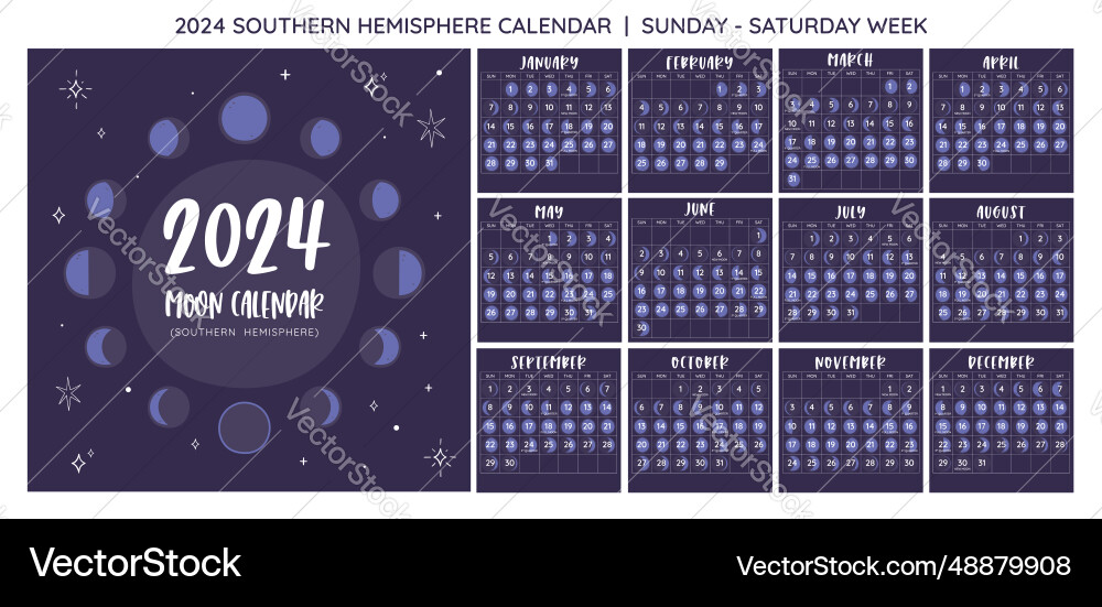 2024 moon calendar southern hemisphere sunday 2024 moon calendar southern hemisphere sunday vector image