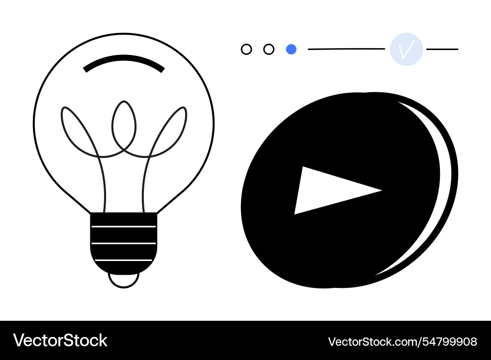 Creative light bulb and play button with progress Creative light bulb and play button with progress Vector Image