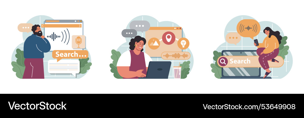 Voice search set artificial intelligence virtual Voice search set artificial intelligence virtual vector image
