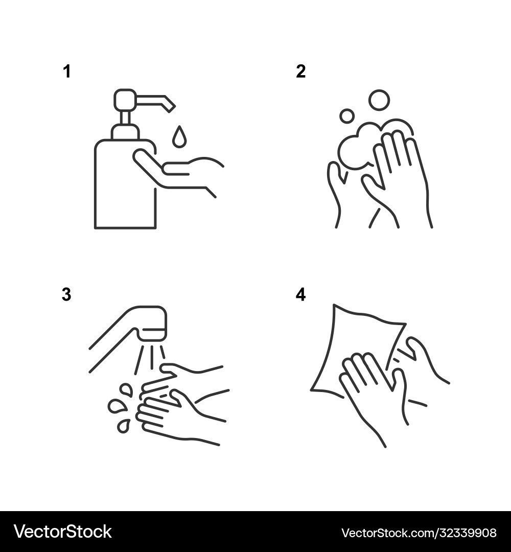 Waschen Sie Hände Infografik mit linearen Icons Waschen Sie Hände Infografik mit linearen Icons vektorbild