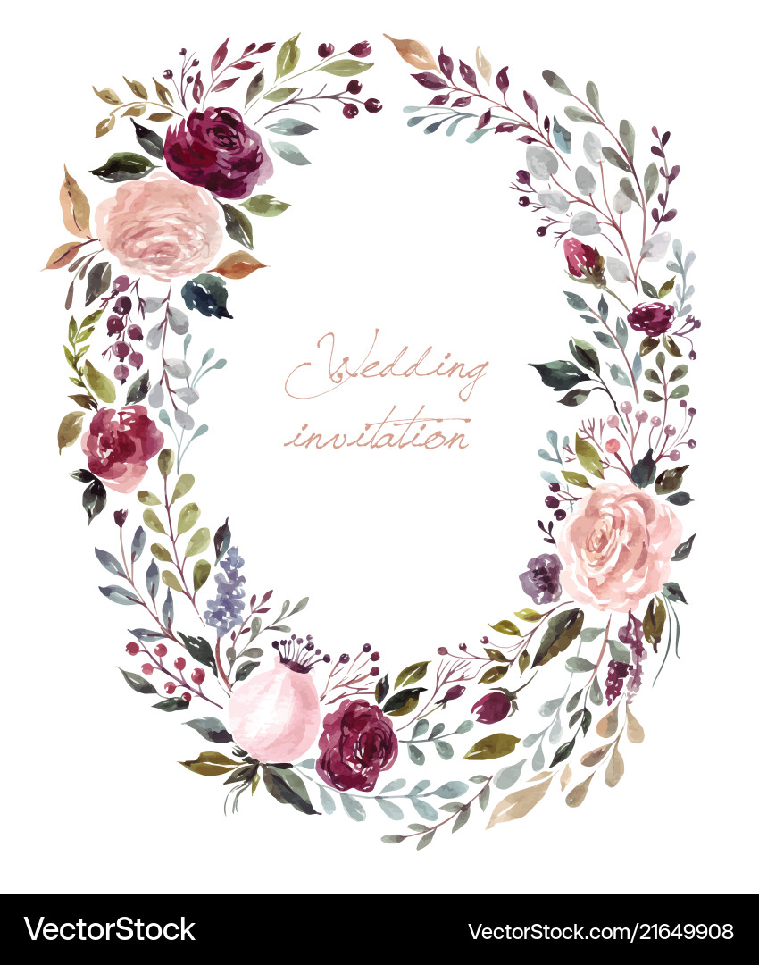 Watercolor Floral Wreath Vector Image