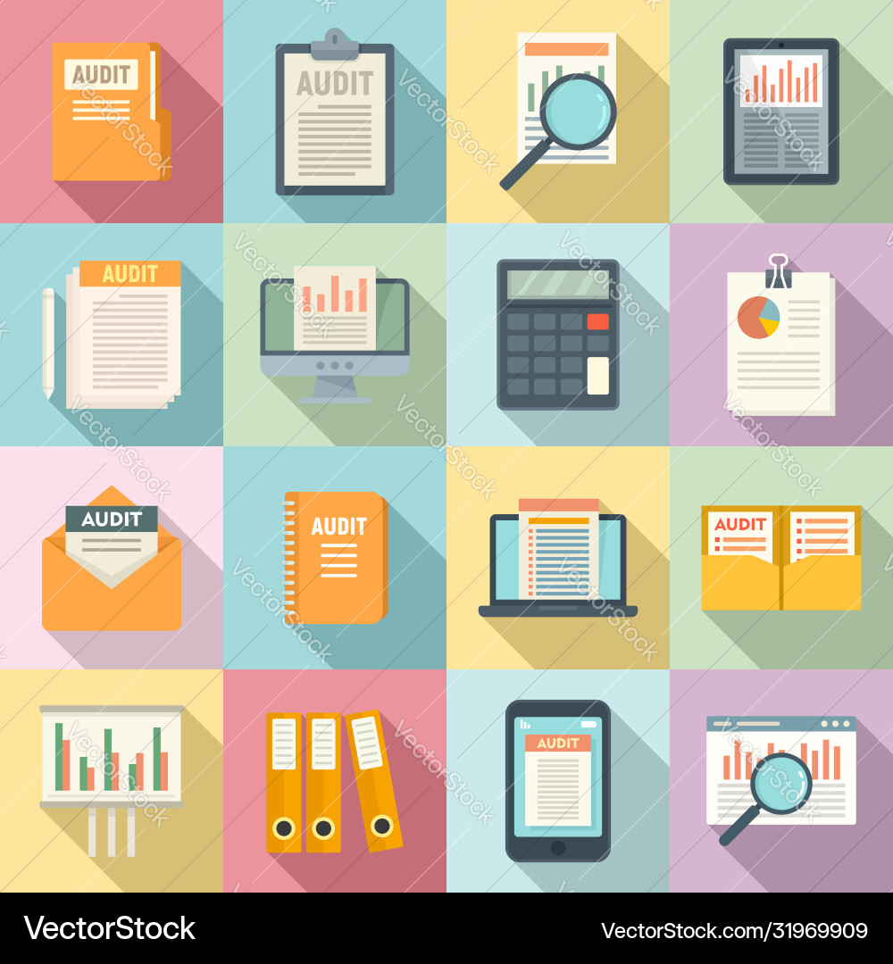 Audit icons set flat style Audit icons set flat style vector image