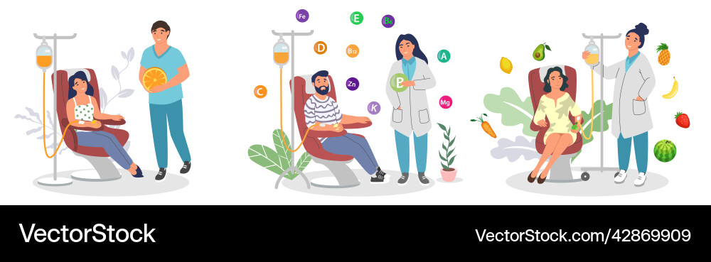 Doctor give patient vitamin iv drip scene Doctor give patient vitamin iv drip scene vector image