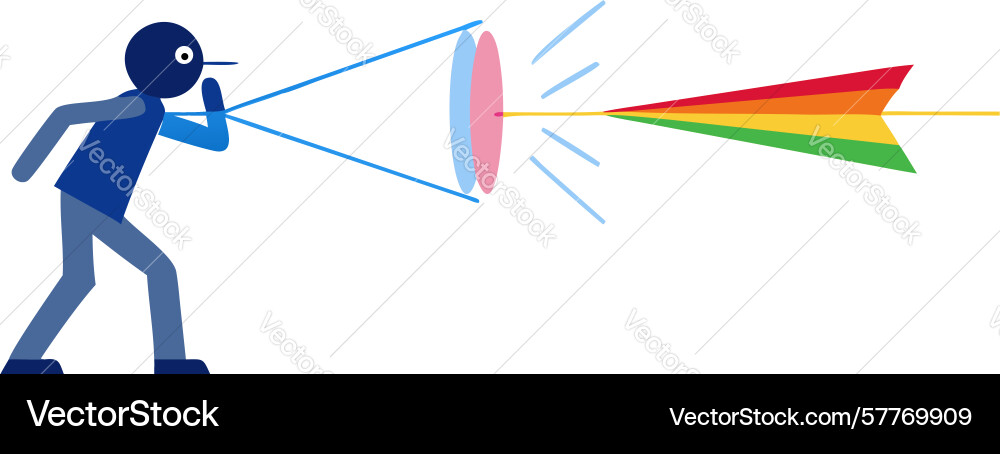 Man projecting light beam with abstract rainbow vector image