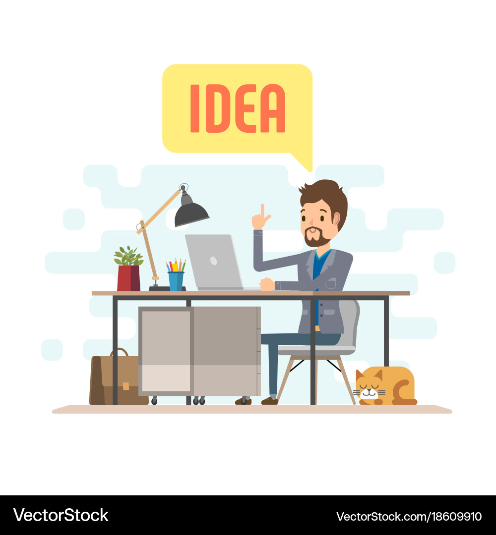 Businessman character with computer Vector Image