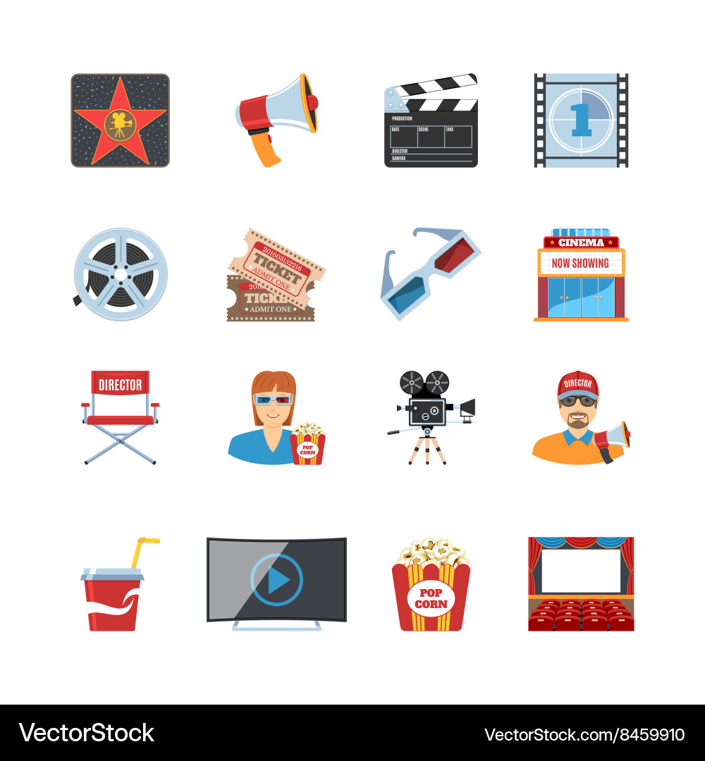 Cinema flat design icons Vector Image