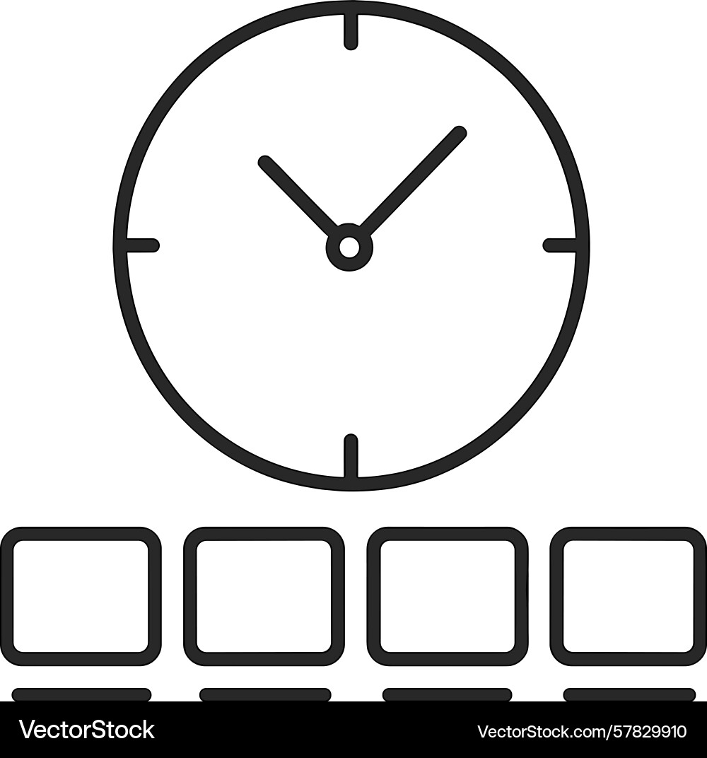 Clock displaying time above a row of computer Clock displaying time above a row of computer vector image