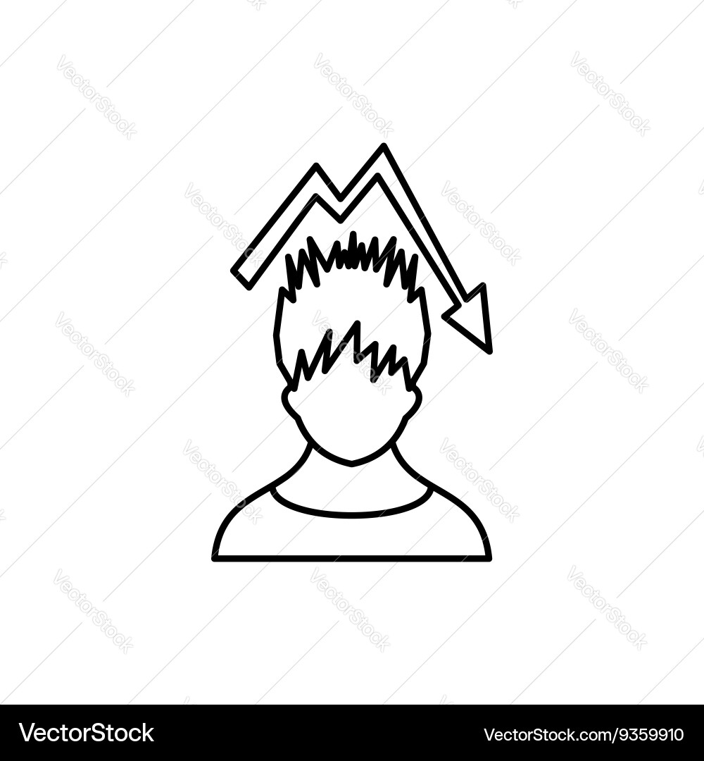 Man with falling red graph over head icon Vector Image