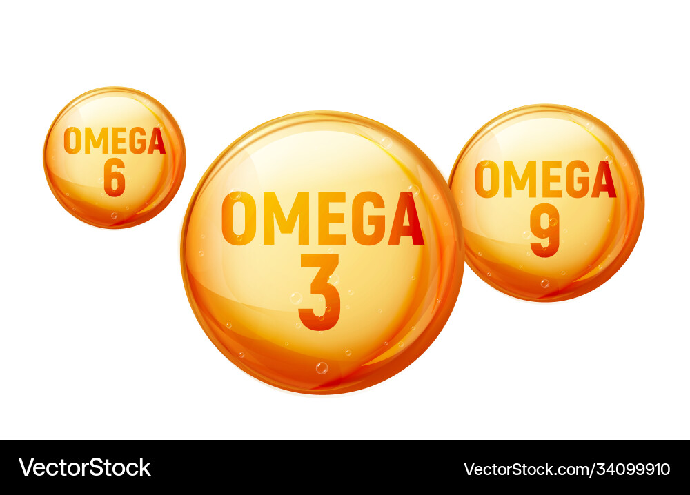 Omega 3 fatty vitamin oil fat acid gold capsule Omega 3 fatty vitamin oil fat acid gold capsule vector image