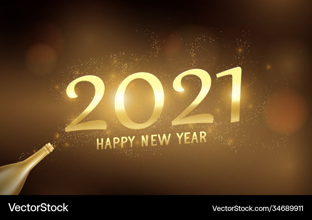 2021 with golden champagne bottle confetti light 2021 with golden champagne bottle confetti light vector image