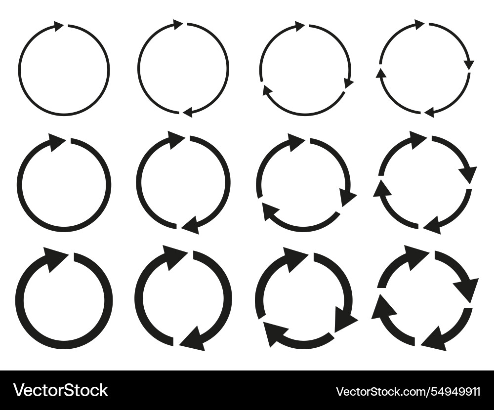 Arrow cycle set circular arrows loop rotation Arrow cycle set circular arrows loop rotation vector image