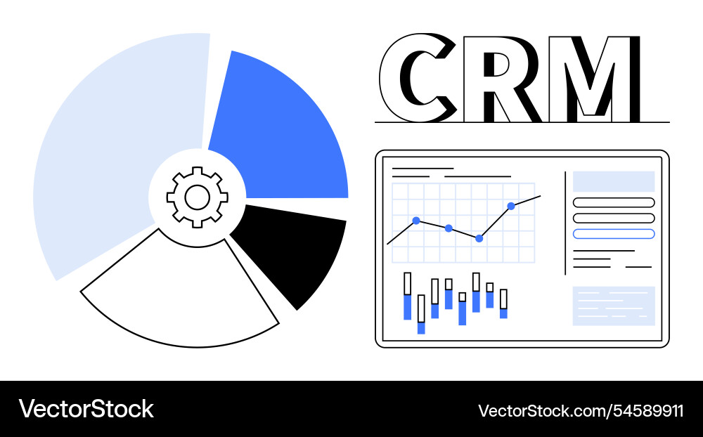 Crm dashboard with pie chart and data analytics Crm dashboard with pie chart and data analytics vector image