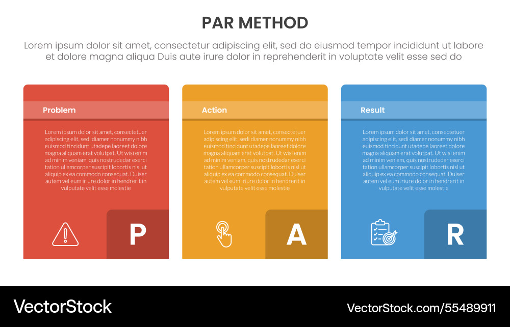Par method infographic 3 point with box container Par method infographic 3 point with box container vector image
