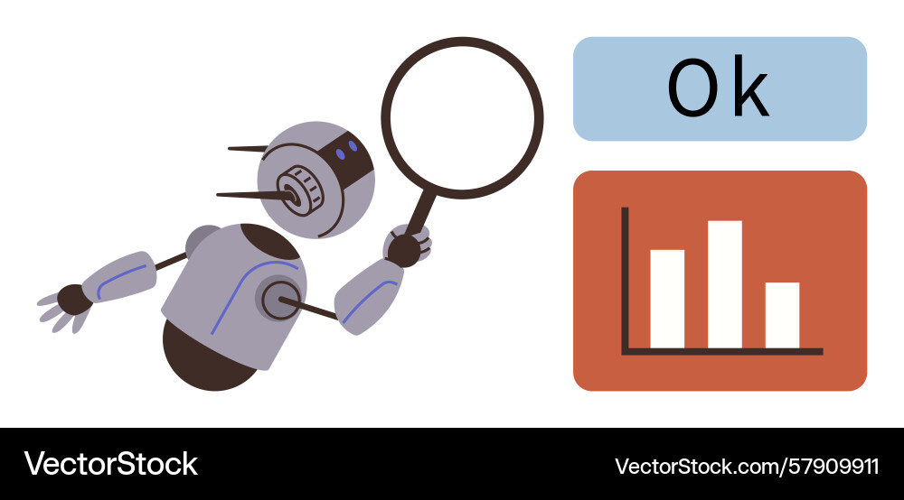 Roboter mit Lupe zur Analyse des Datendiagramms Roboter mit Lupe zur Analyse des Datendiagramms Vektorbild