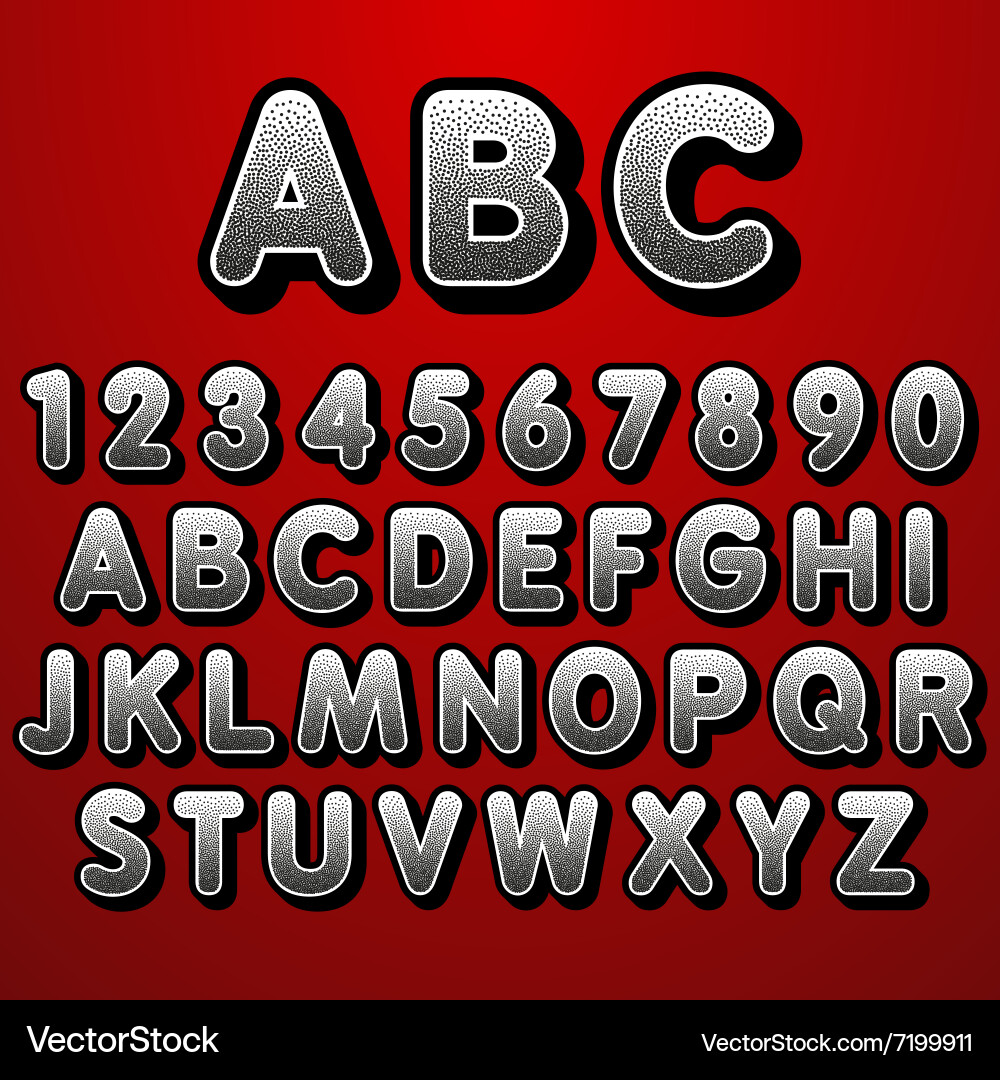 Stock font pointillism letters and numbers vector image