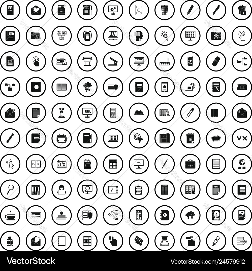 100 folder icons set simple style 100 folder icons set simple style Vector Image