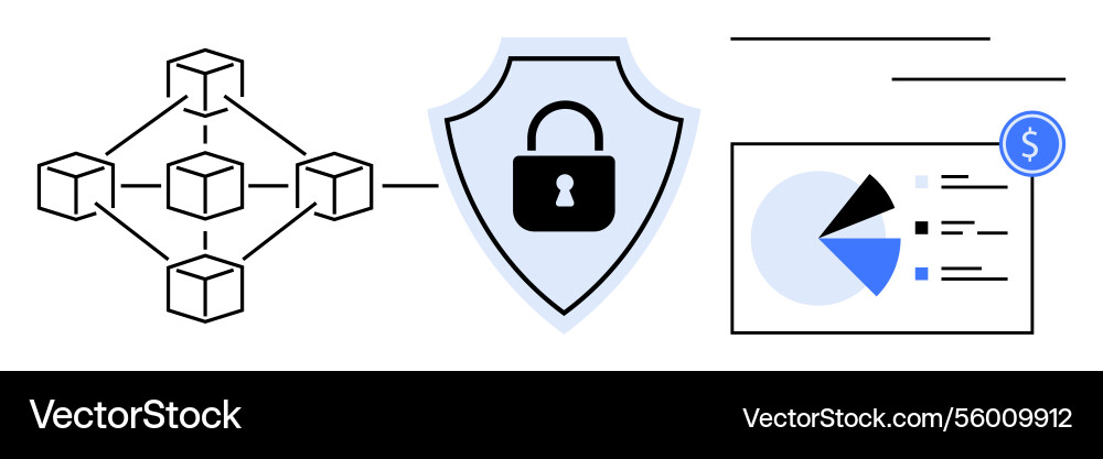 Blockchain network with security shield Blockchain network with security shield vector image