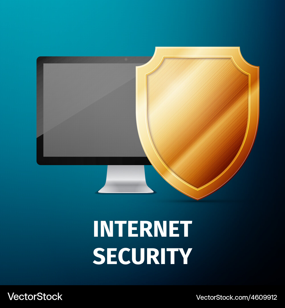 Computer display with shield - internet security vector image
