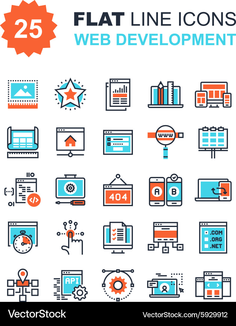 Flat Line Web Development Icons vector image