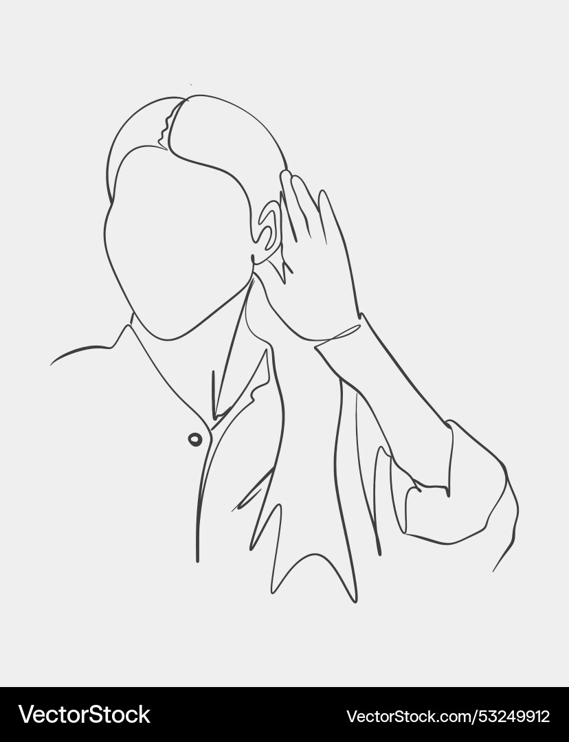 Minimalist line drawing of listening gesture Minimalist line drawing of listening gesture vector image