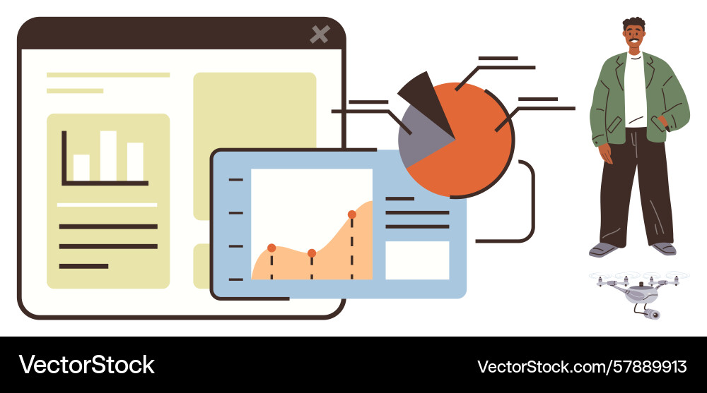 Data visualization with charts and a drone Data visualization with charts and a drone Vector Image