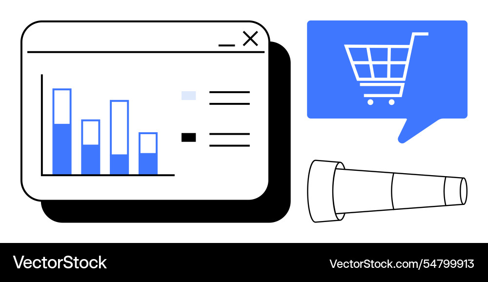 E-commerce data analytics with shopping cart Vector Image