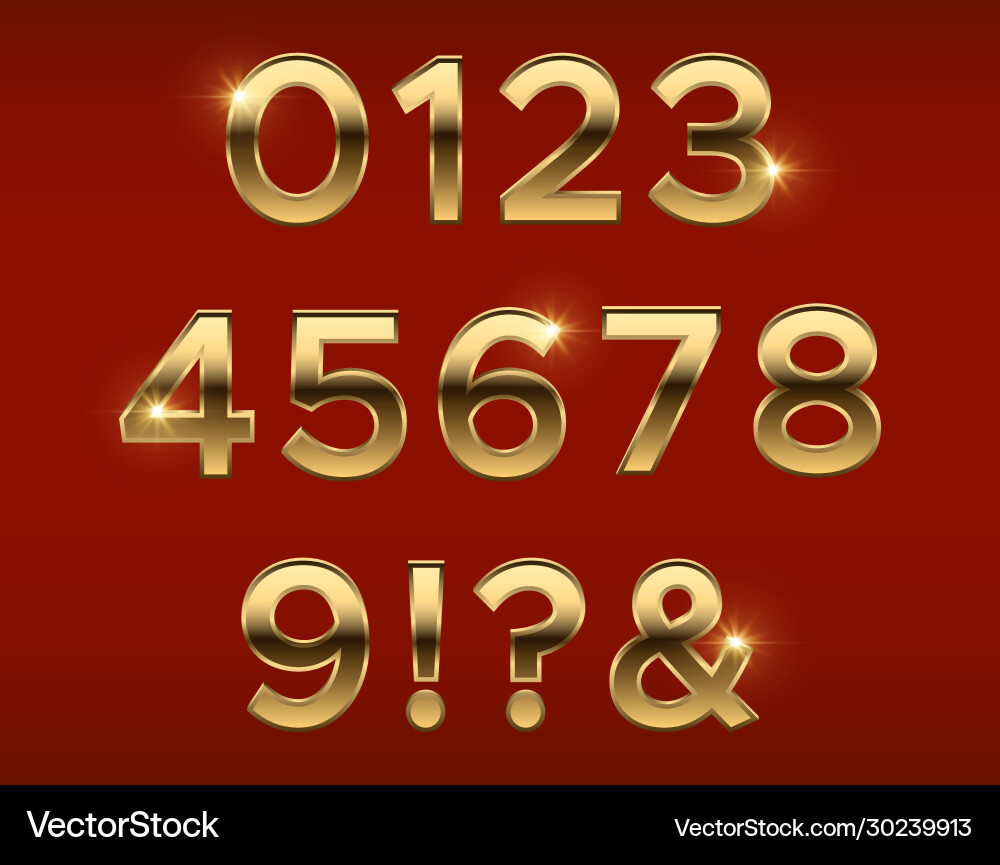 Golden numbers gold 3d figures stylish Golden numbers gold 3d figures stylish vector image