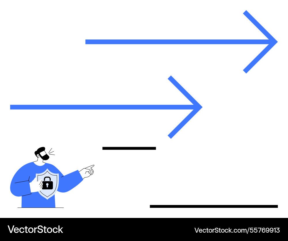 Man highlighting cybersecurity concept with arrows Man highlighting cybersecurity concept with arrows vector image