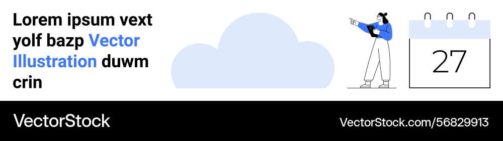 Person pointing at calendar with a cloud and text Vector Image