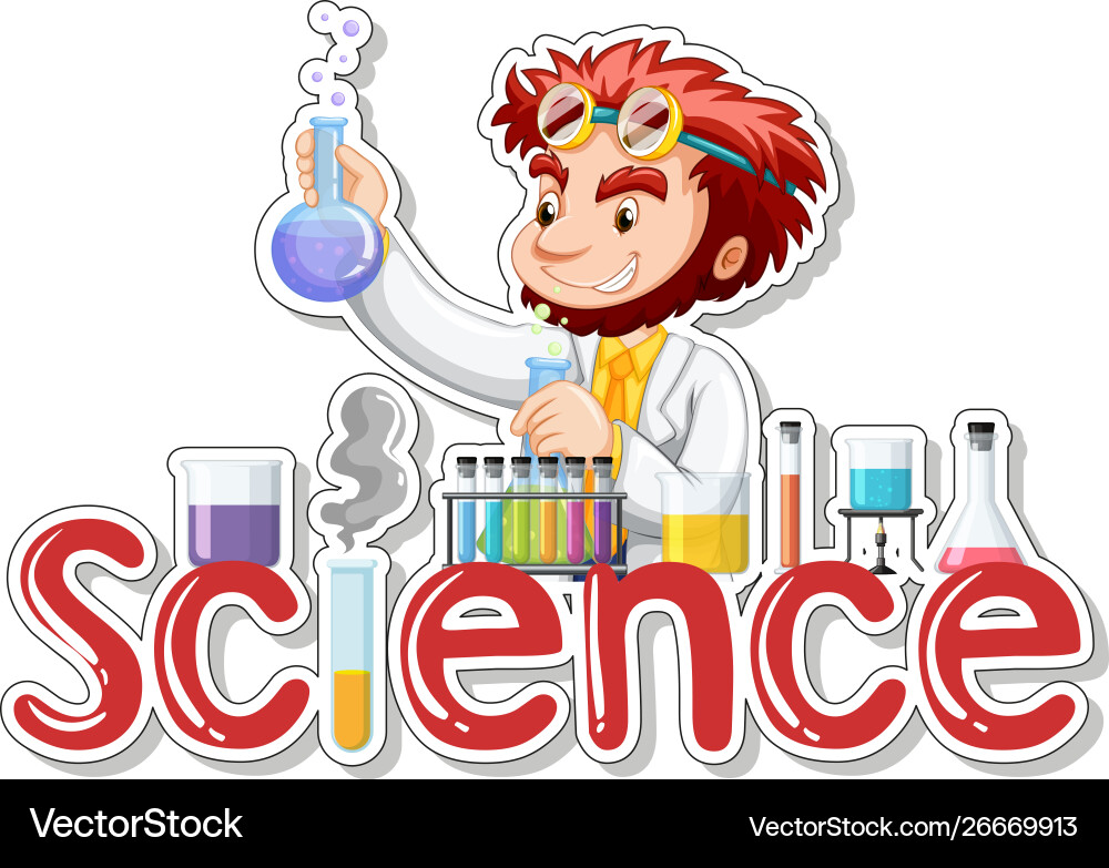 Sticker design with scientist doing experiment Sticker design with scientist doing experiment Vector Image
